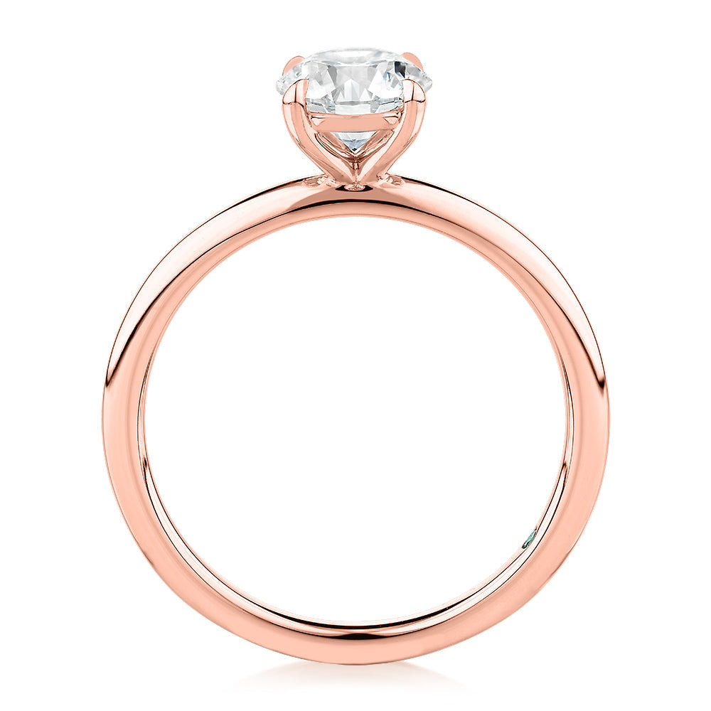 Premium Certified Lab-Grown Diamond, 1.00 carat round brilliant solitaire engagement ring in 14 carat rose gold