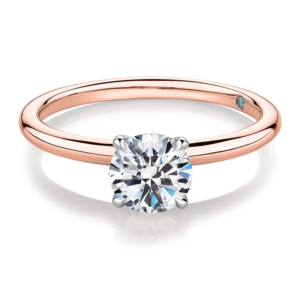 Premium Certified Laboratory Created Diamond, 1.00 carat round brilliant solitaire engagement ring in 14 carat rose and white gold