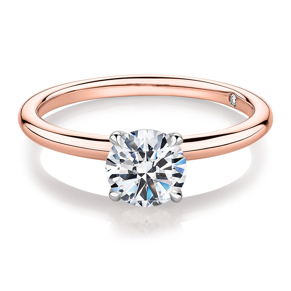 Signature Simulant Diamond 1.00 carat* round brilliant solitaire engagement ring in 10 carat rose and white gold
