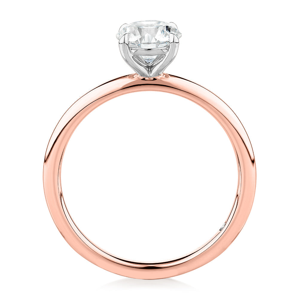 Signature Simulant Diamond 1.00 carat* round brilliant solitaire engagement ring in 10 carat rose and white gold