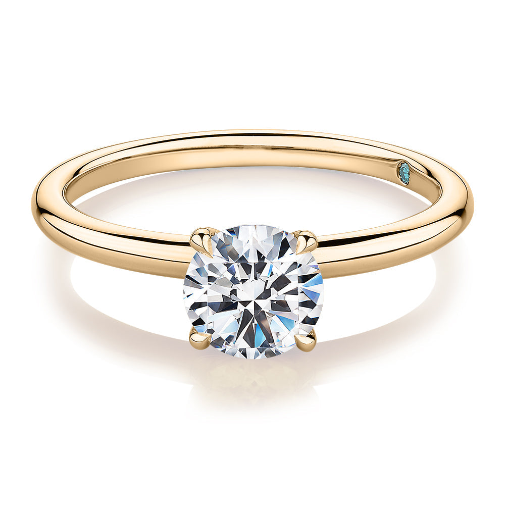 Premium Certified Laboratory Created Diamond, 1.00 carat round brilliant solitaire engagement ring in 18 carat yellow gold