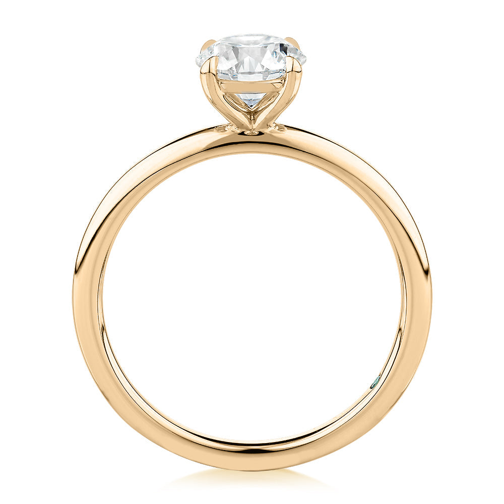 Premium Certified Laboratory Created Diamond, 1.00 carat round brilliant solitaire engagement ring in 18 carat yellow gold