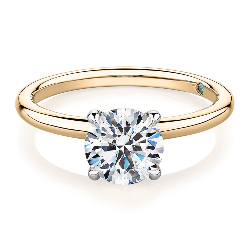 Premium Certified Lab-Grown Diamond, 1.50 carat round brilliant solitaire engagement ring in 14 carat yellow and white gold