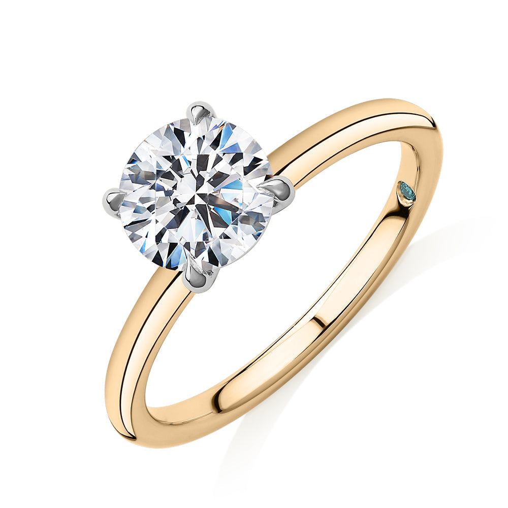 Premium Certified Lab-Grown Diamond, 1.50 carat round brilliant solitaire engagement ring in 14 carat yellow and white gold