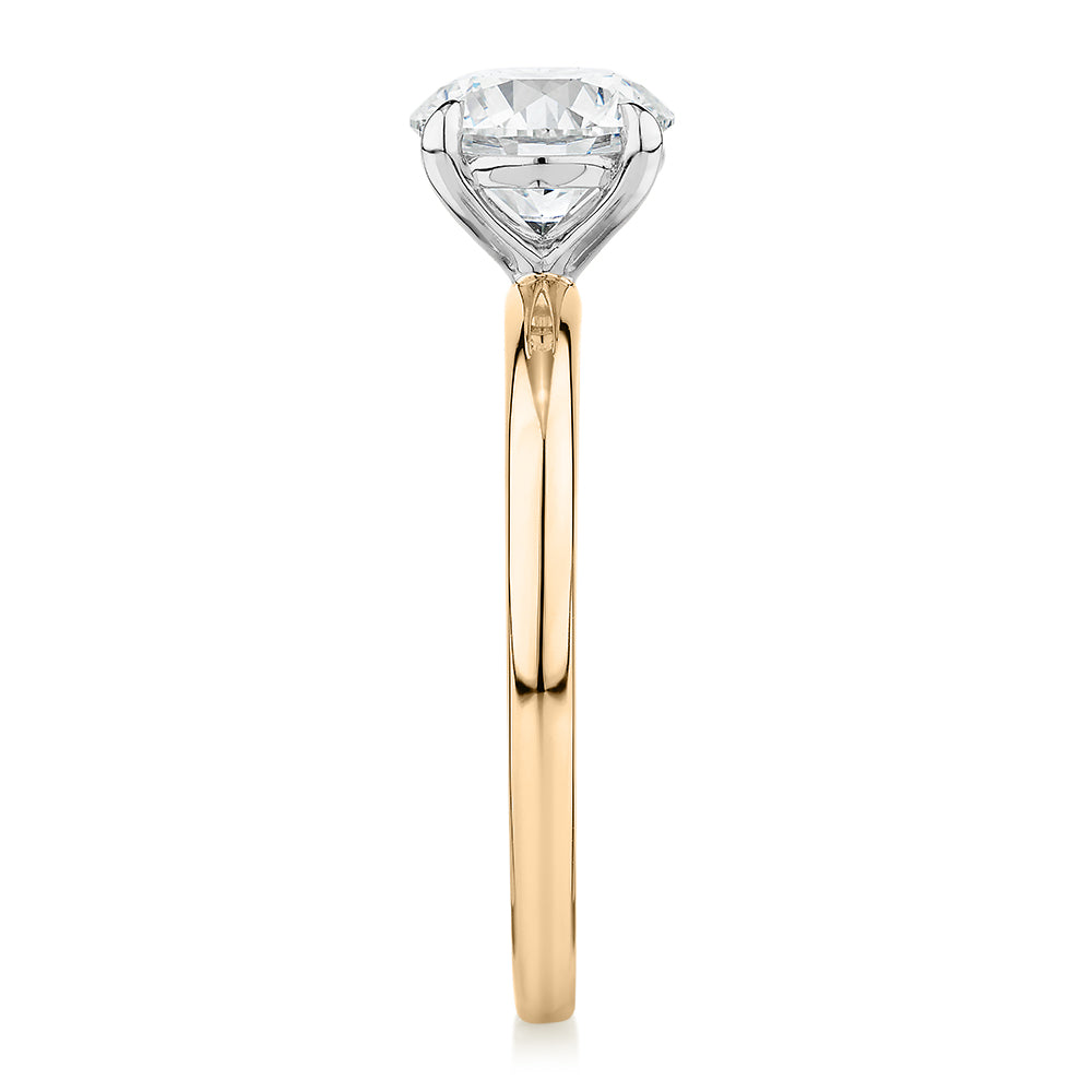 Signature Simulant Diamond 1.50 carat* round brilliant solitaire engagement ring in 10 carat yellow and white gold