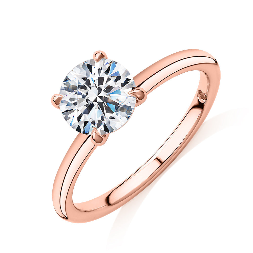Premium Certified Lab-Grown Diamond, 1.50 carat round brilliant solitaire engagement ring in 14 carat rose gold