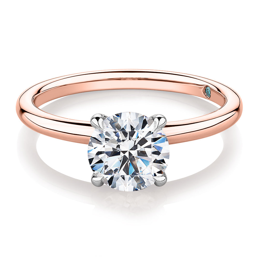 Premium Certified Laboratory Created Diamond, 1.50 carat round brilliant solitaire engagement ring in 18 carat rose and white gold