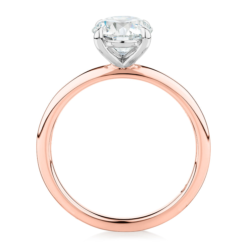 Premium Certified Lab-Grown Diamond, 1.50 carat round brilliant solitaire engagement ring in 14 carat rose and white gold