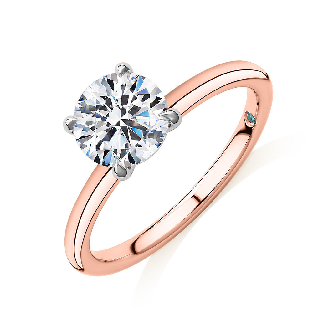 Premium Certified Lab-Grown Diamond, 1.50 carat round brilliant solitaire engagement ring in 14 carat rose and white gold