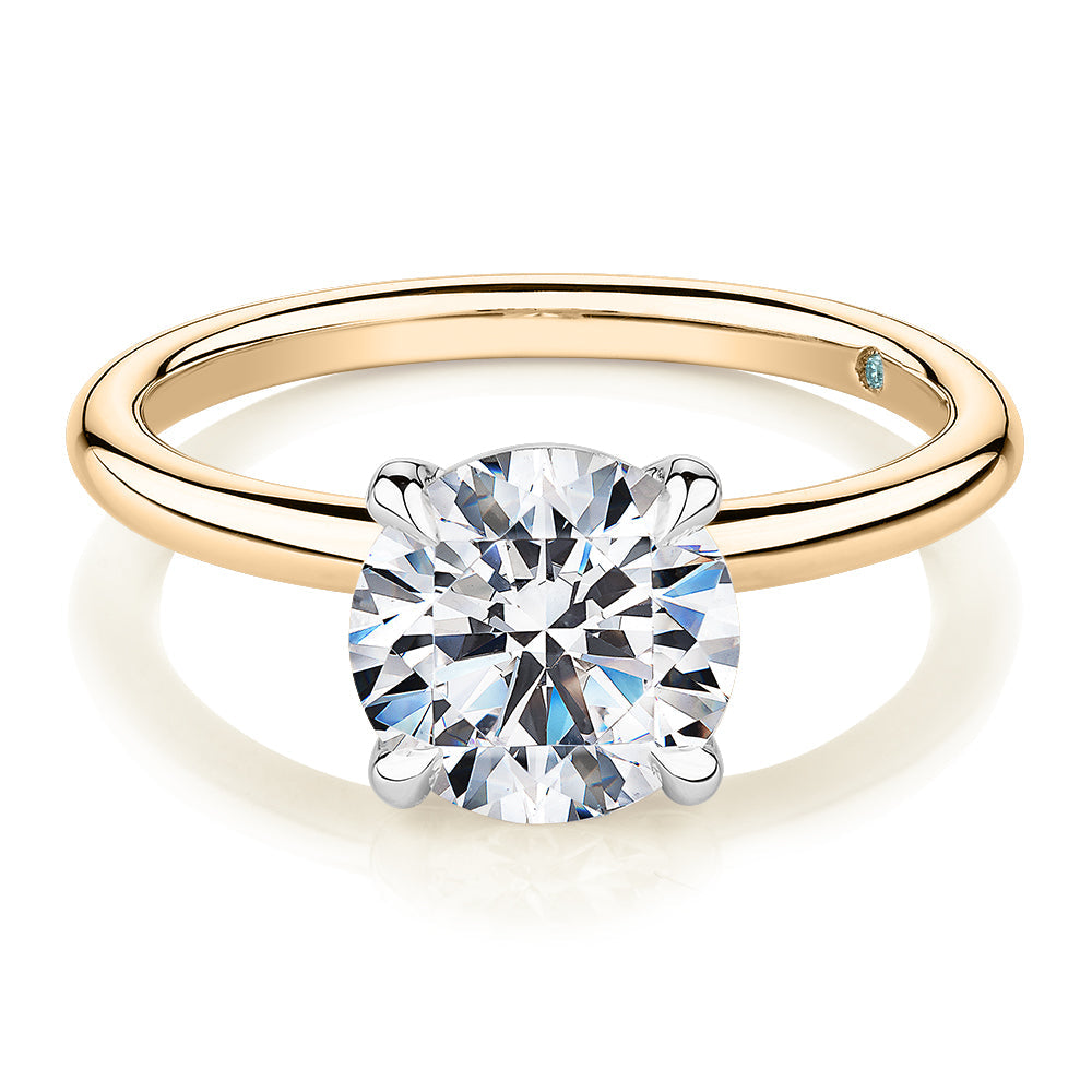 Premium Certified Lab-Grown Diamond, 2.00 carat round brilliant solitaire engagement ring in 14 carat yellow and white gold