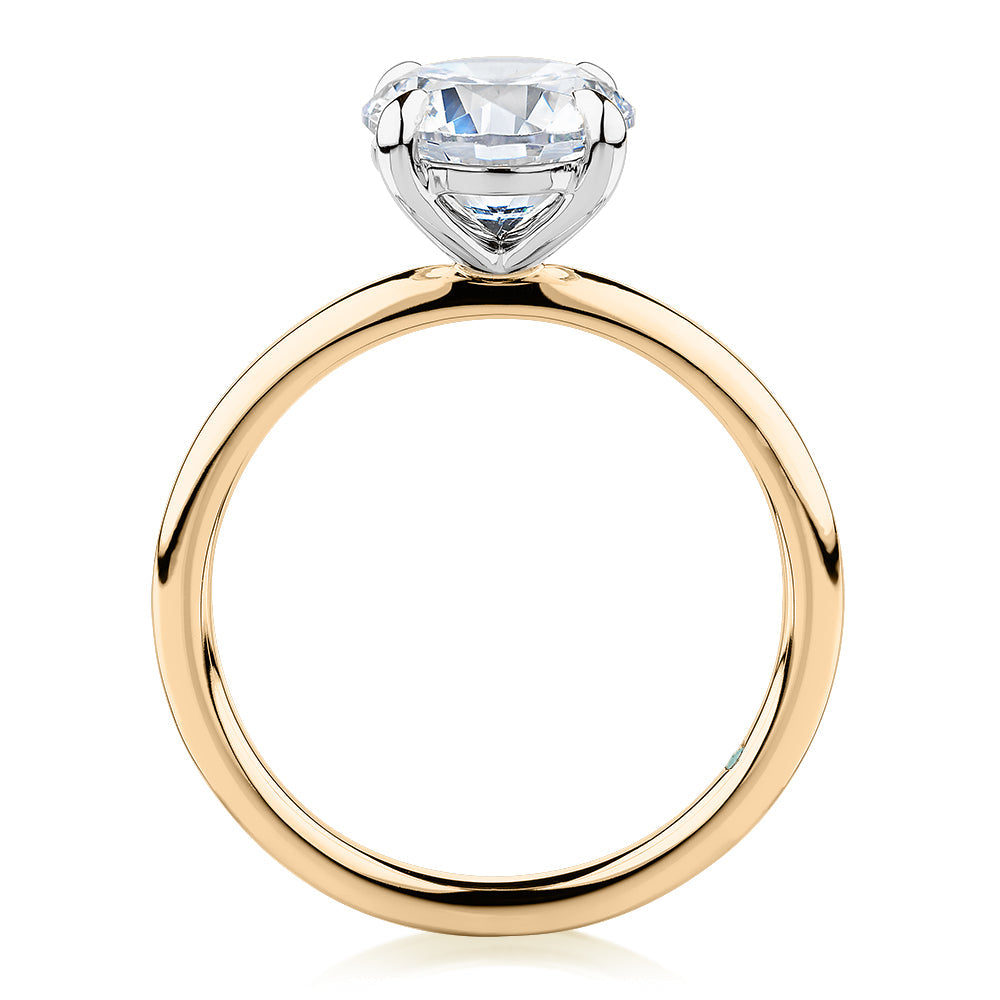 Premium Certified Lab-Grown Diamond, 2.00 carat round brilliant solitaire engagement ring in 14 carat yellow and white gold