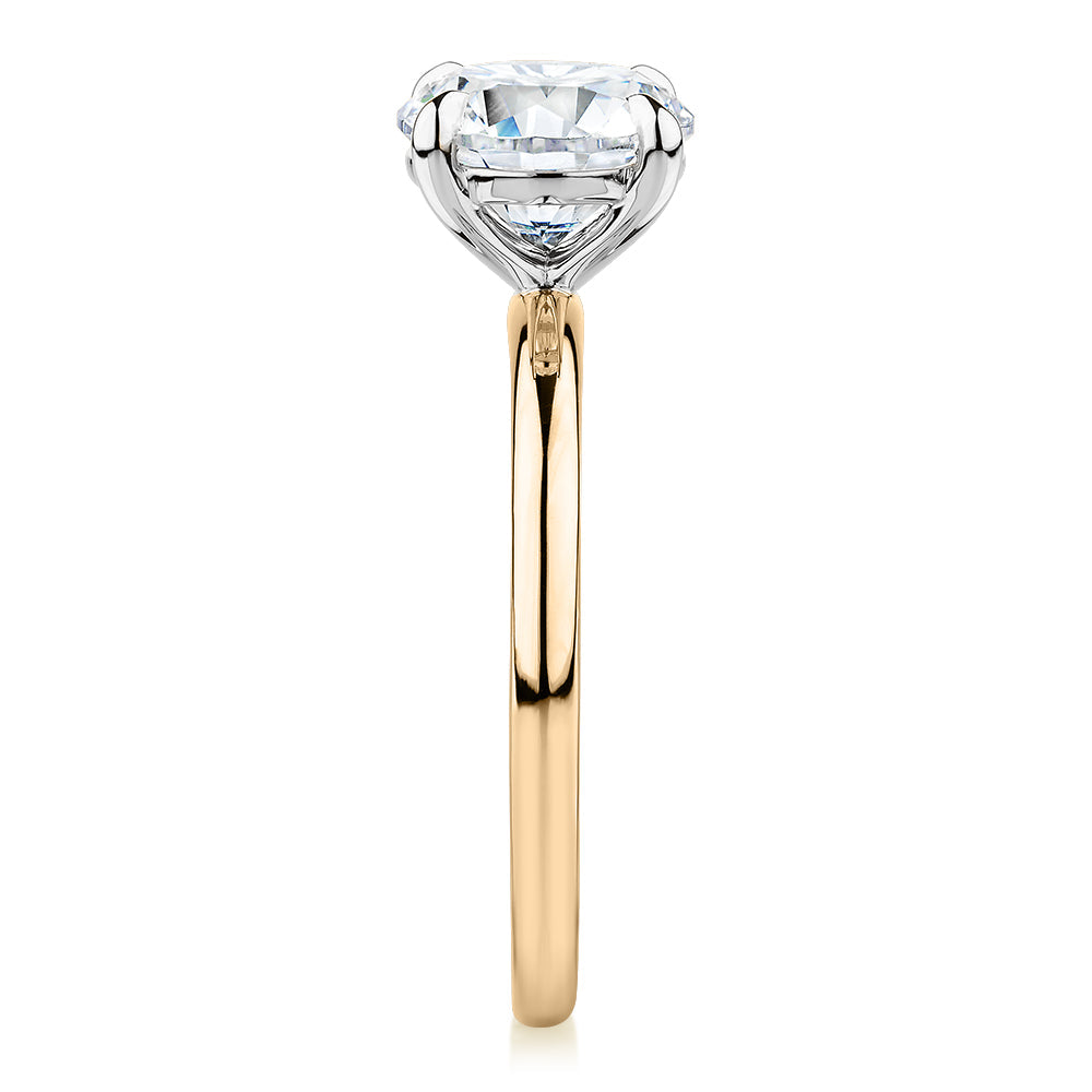 Signature Simulant Diamond 2.00 carat* round brilliant solitaire engagement ring in 10 carat yellow and white gold
