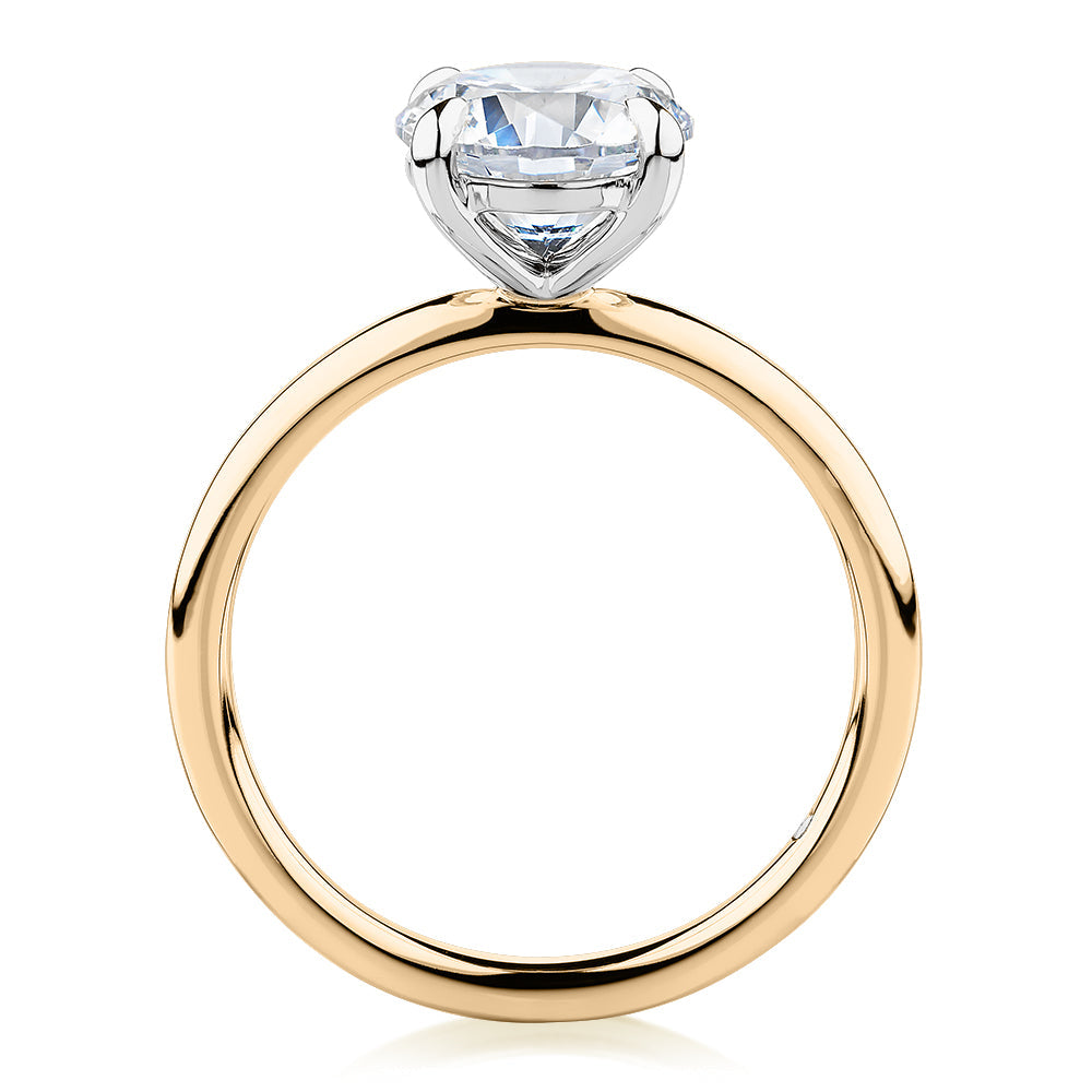 Signature Simulant Diamond 2.00 carat* round brilliant solitaire engagement ring in 10 carat yellow and white gold