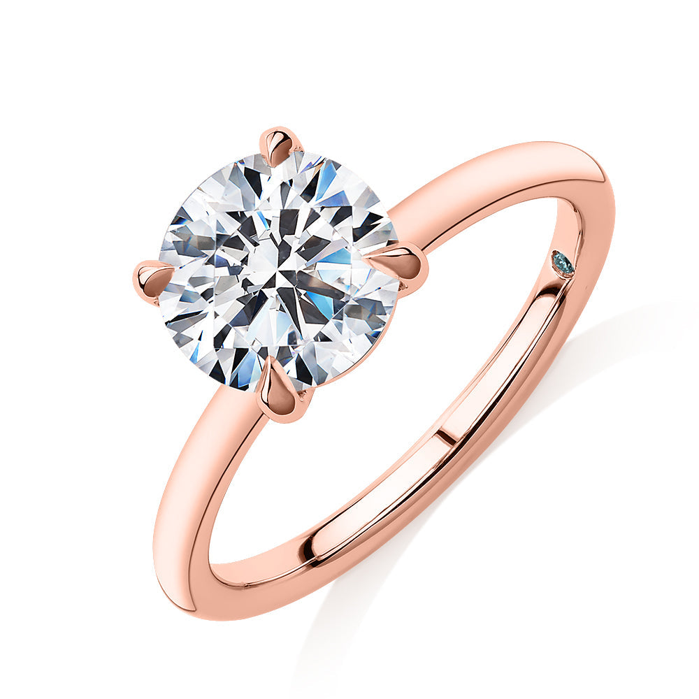Premium Certified Lab-Grown Diamond, 2.00 carat round brilliant solitaire engagement ring in 14 carat rose gold