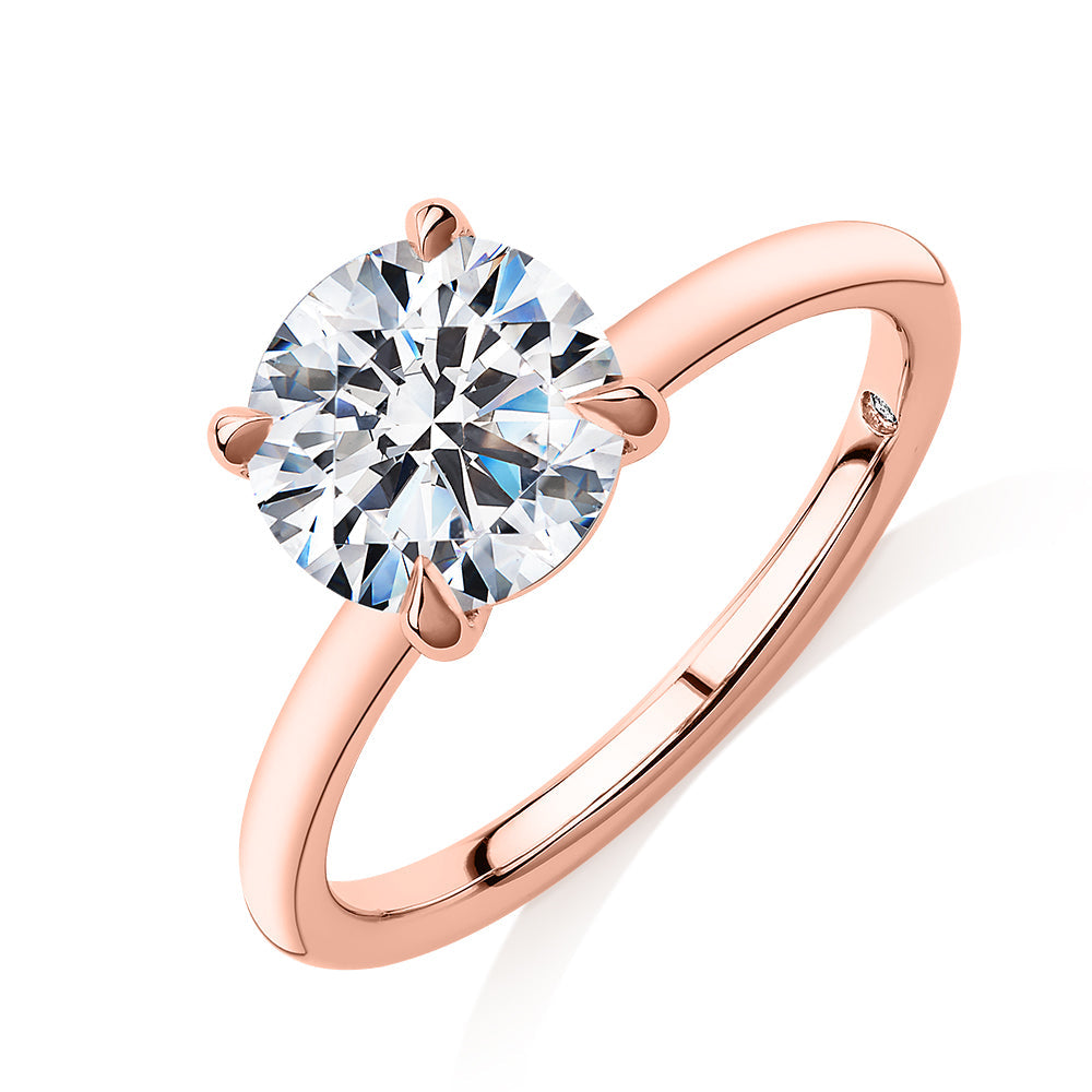 Signature Simulant Diamond 2.00 carat* round brilliant solitaire engagement ring in 10 carat rose gold