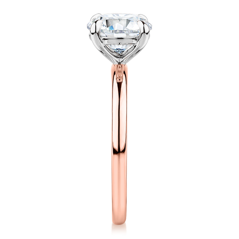 Signature Simulant Diamond 2.00 carat* round brilliant solitaire engagement ring in 10 carat rose and white gold