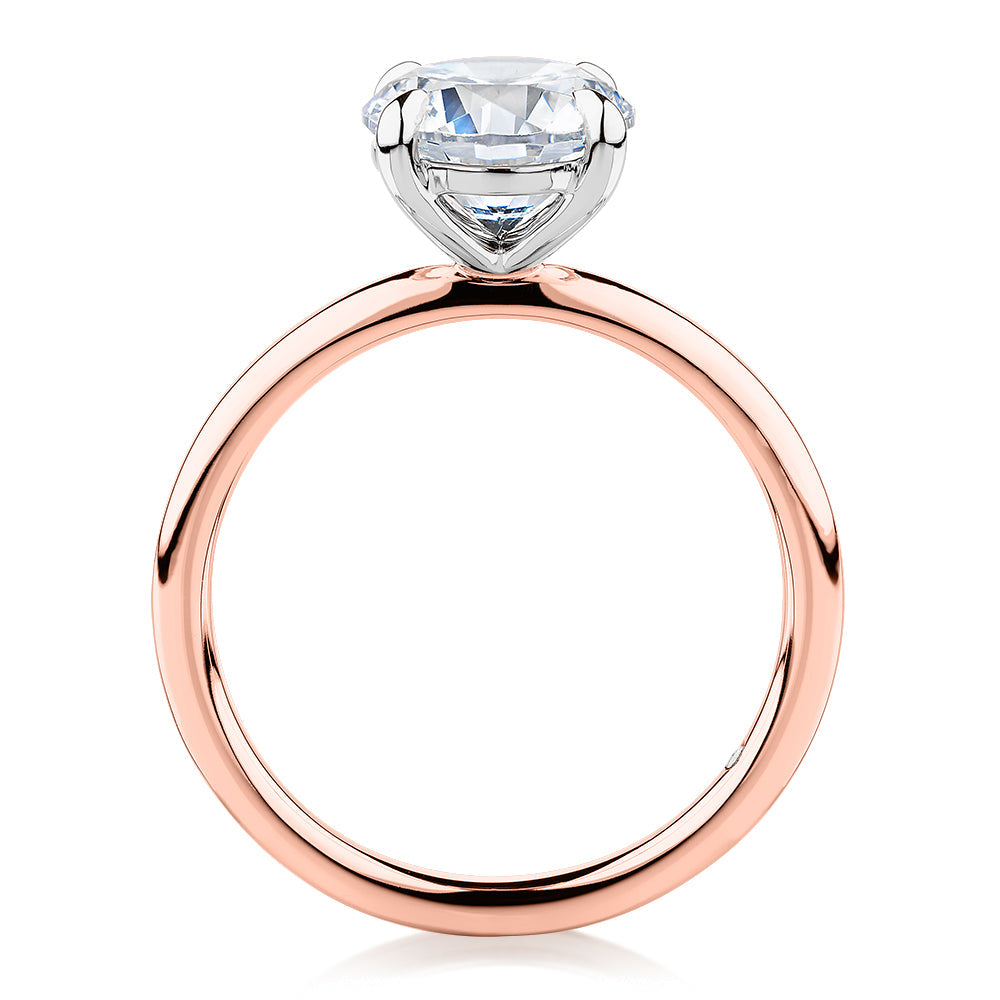 Signature Simulant Diamond 2.00 carat* round brilliant solitaire engagement ring in 10 carat rose and white gold