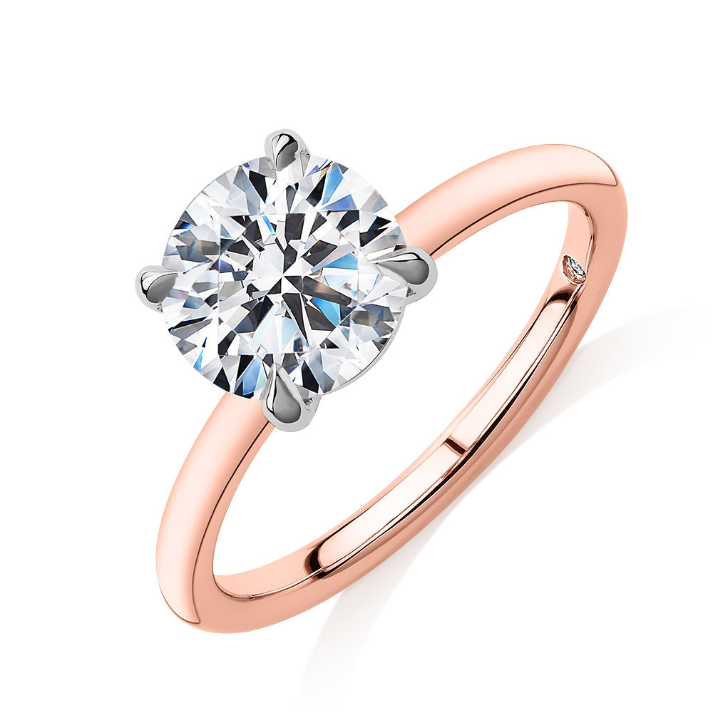 Signature Simulant Diamond 2.00 carat* round brilliant solitaire engagement ring in 10 carat rose and white gold