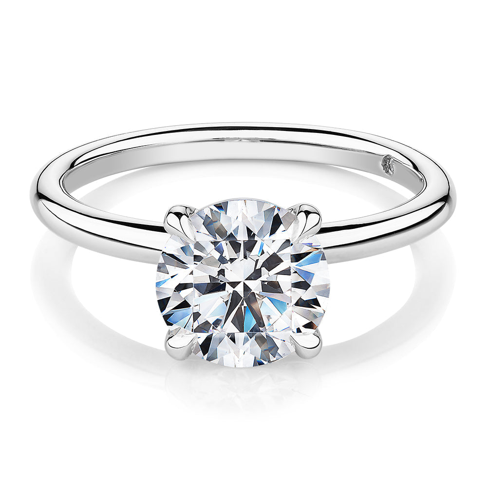 Signature Simulant Diamond 2.00 carat* round brilliant solitaire engagement ring in 10 carat white gold