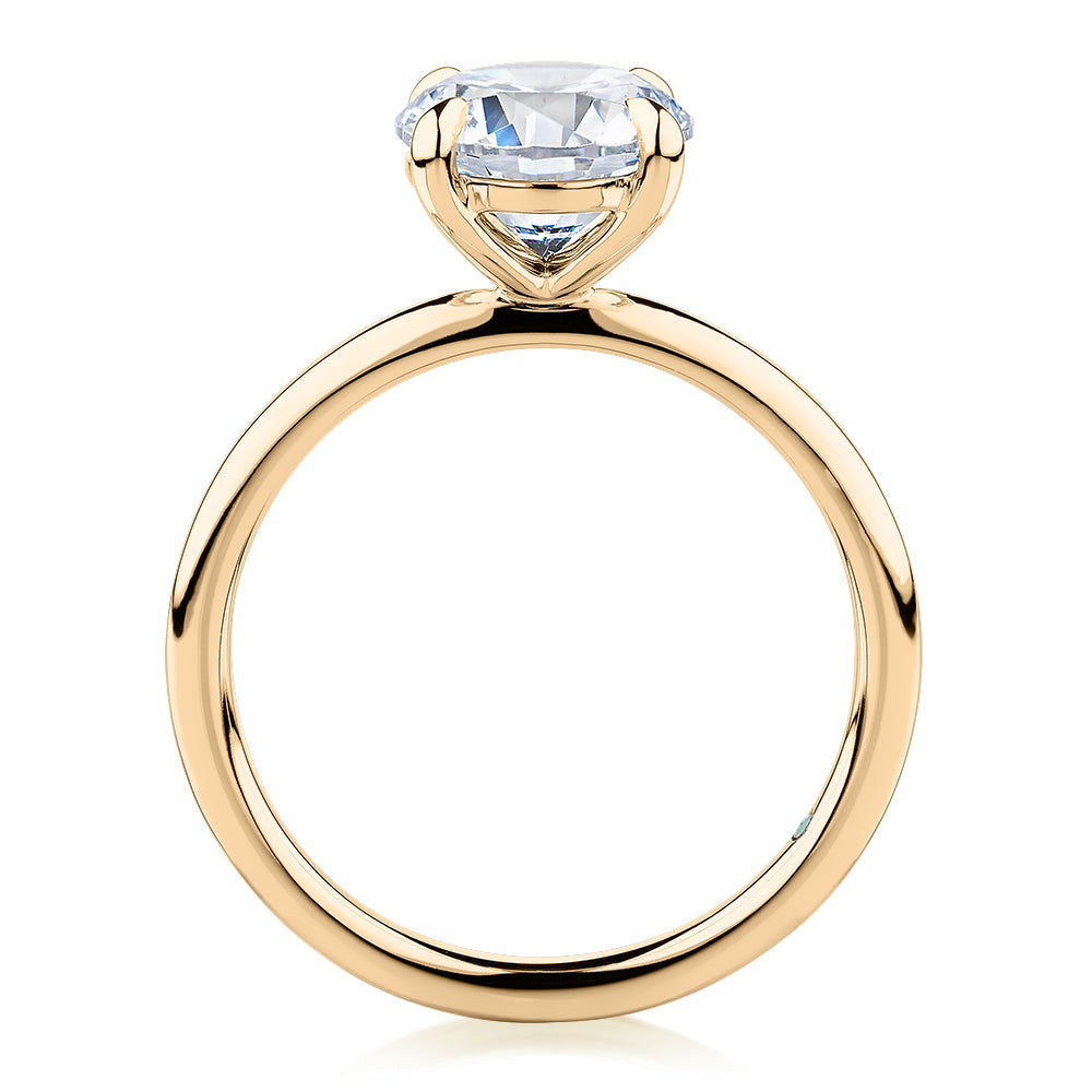 Premium Certified Lab-Grown Diamond, 2.00 carat round brilliant solitaire engagement ring in 14 carat yellow gold