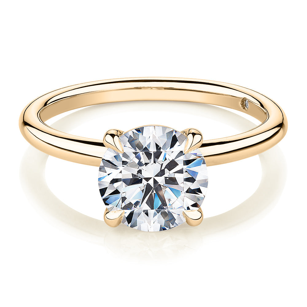 Signature Simulant Diamond 2.00 carat* round brilliant solitaire engagement ring in 10 carat yellow gold