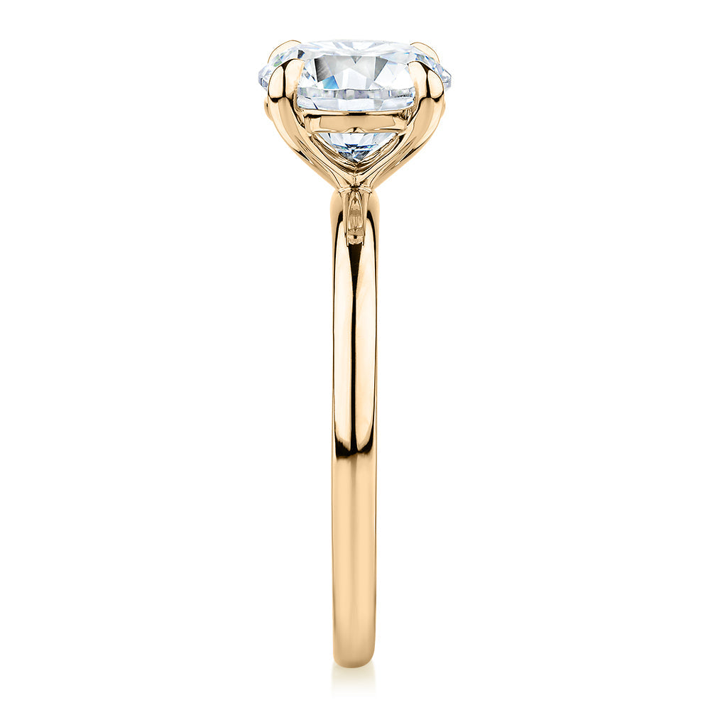 Signature Simulant Diamond 2.00 carat* round brilliant solitaire engagement ring in 10 carat yellow gold