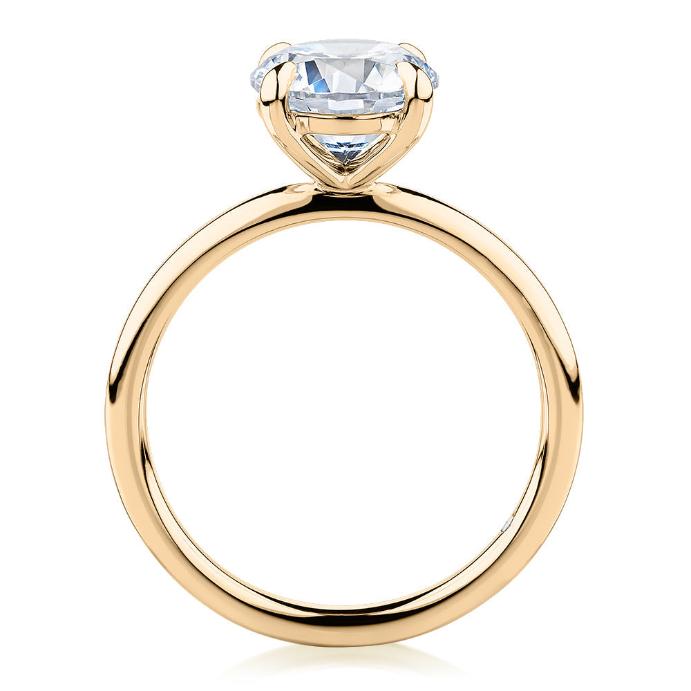 Signature Simulant Diamond 2.00 carat* round brilliant solitaire engagement ring in 10 carat yellow gold