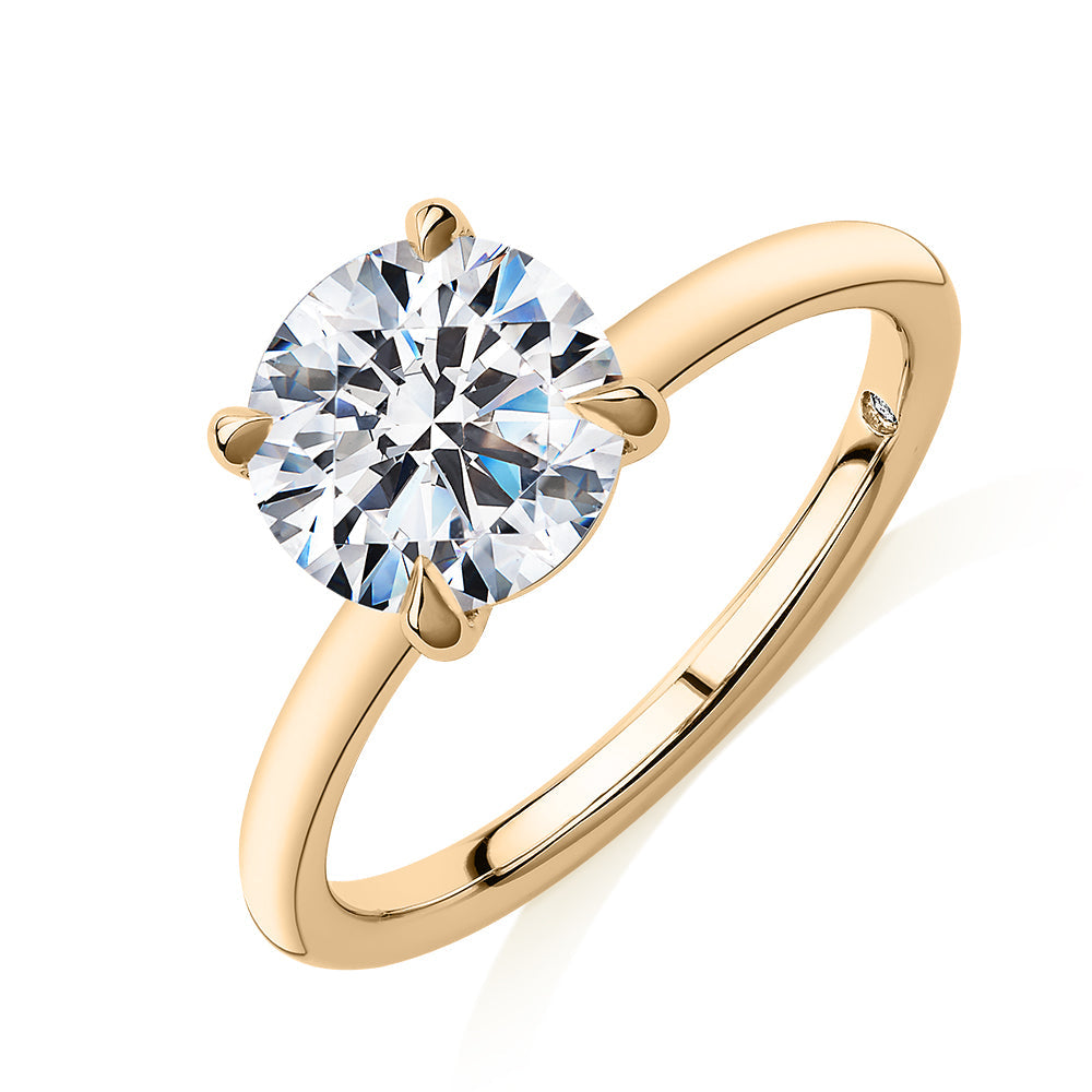 Signature Simulant Diamond 2.00 carat* round brilliant solitaire engagement ring in 10 carat yellow gold