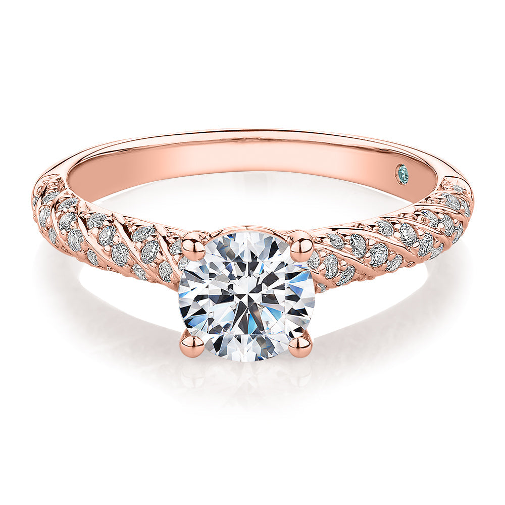 Premium Certified Lab-Grown Diamond, 1.27 carat TW round brilliant shouldered engagement ring in 14 carat rose gold
