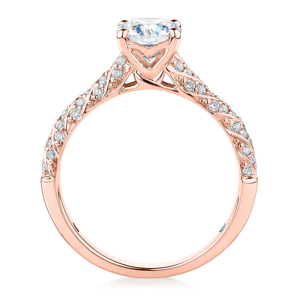 Premium Certified Lab-Grown Diamond, 1.27 carat TW round brilliant shouldered engagement ring in 14 carat rose gold