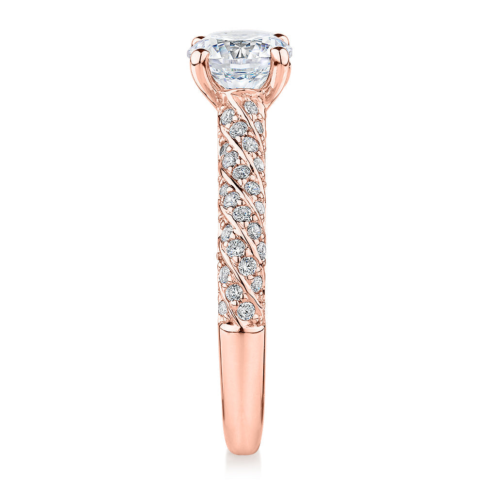 Signature Simulant Diamond 1.27 carat* TW round brilliant shouldered solitaire engagement ring in 10 carat rose gold