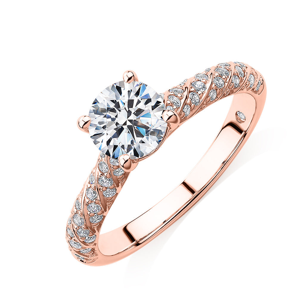 Signature Simulant Diamond 1.27 carat* TW round brilliant shouldered solitaire engagement ring in 10 carat rose gold