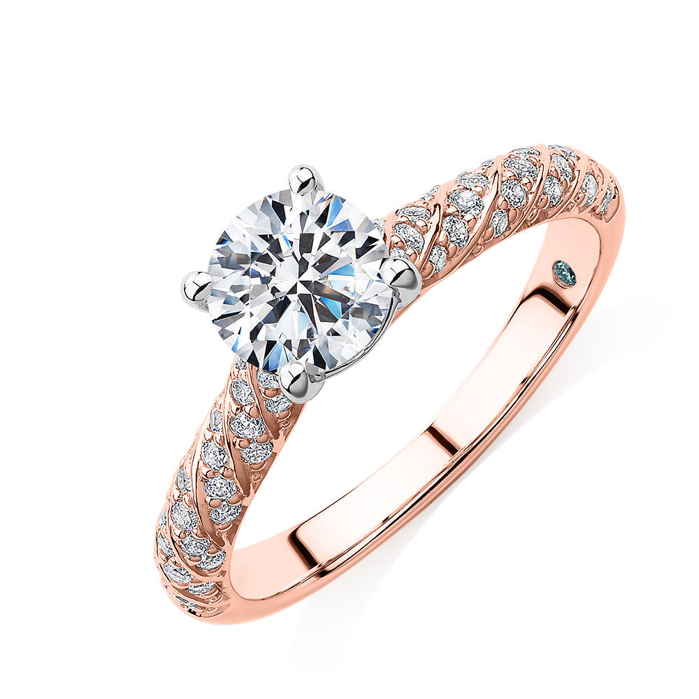 Premium Certified Lab-Grown Diamond, 1.27 carat TW round brilliant shouldered engagement ring in 14 carat rose and white gold
