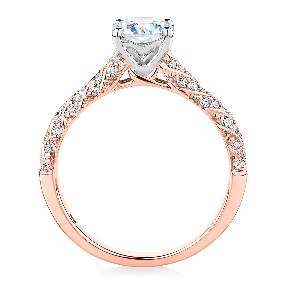 Signature Simulant Diamond 1.27 carat* TW round brilliant shouldered solitaire engagement ring in 10 carat rose and white gold