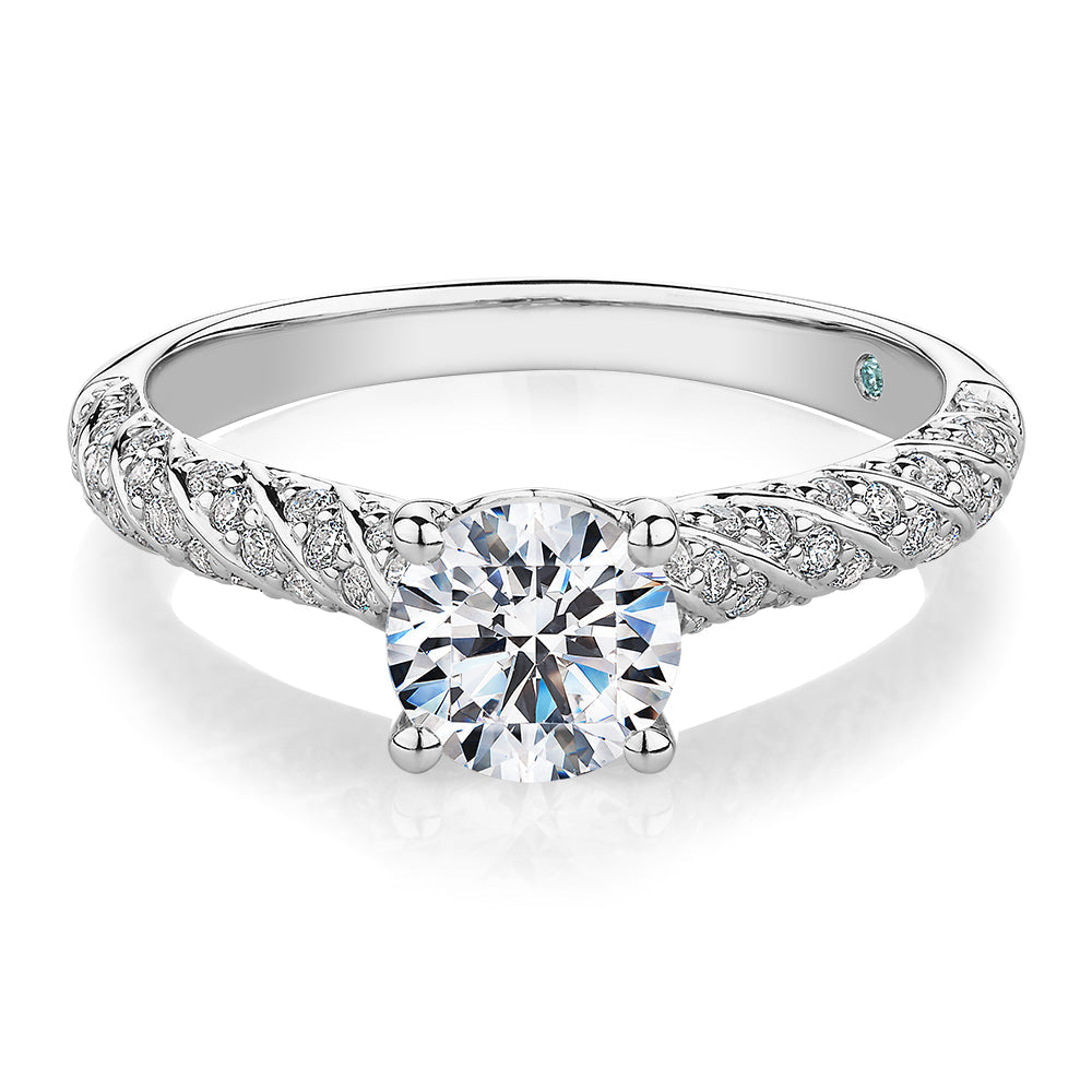 Premium Certified Lab-Grown Diamond, 1.27 carat TW round brilliant shouldered engagement ring in 14 carat white gold