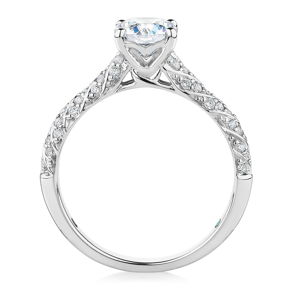 Premium Certified Lab-Grown Diamond, 1.27 carat TW round brilliant shouldered engagement ring in 14 carat white gold