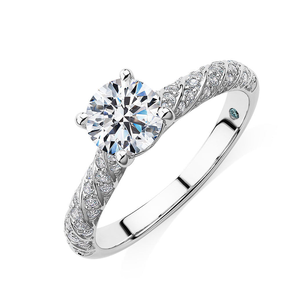 Premium Certified Lab-Grown Diamond, 1.27 carat TW round brilliant shouldered engagement ring in 14 carat white gold