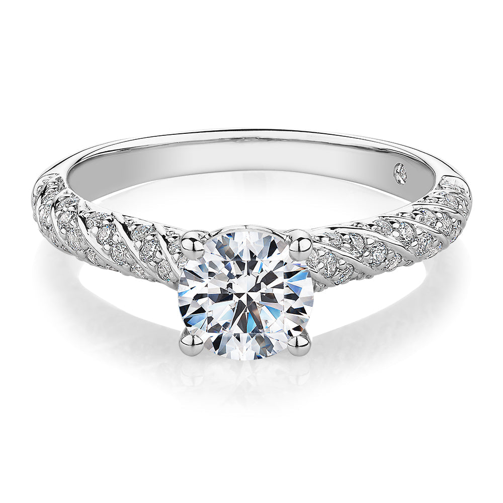 Signature Simulant Diamond 1.27 carat* TW round brilliant shouldered solitaire engagement ring in 10 carat white gold