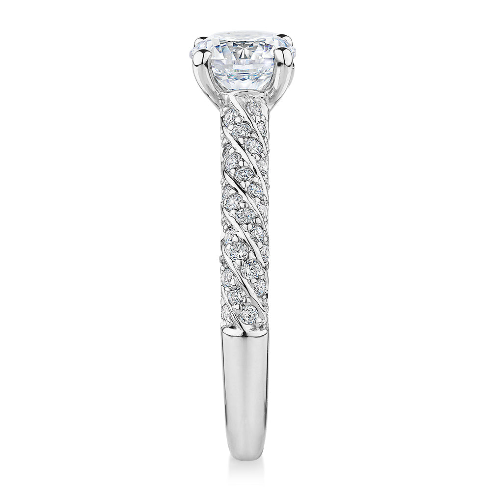 Signature Simulant Diamond 1.27 carat* TW round brilliant shouldered solitaire engagement ring in 10 carat white gold