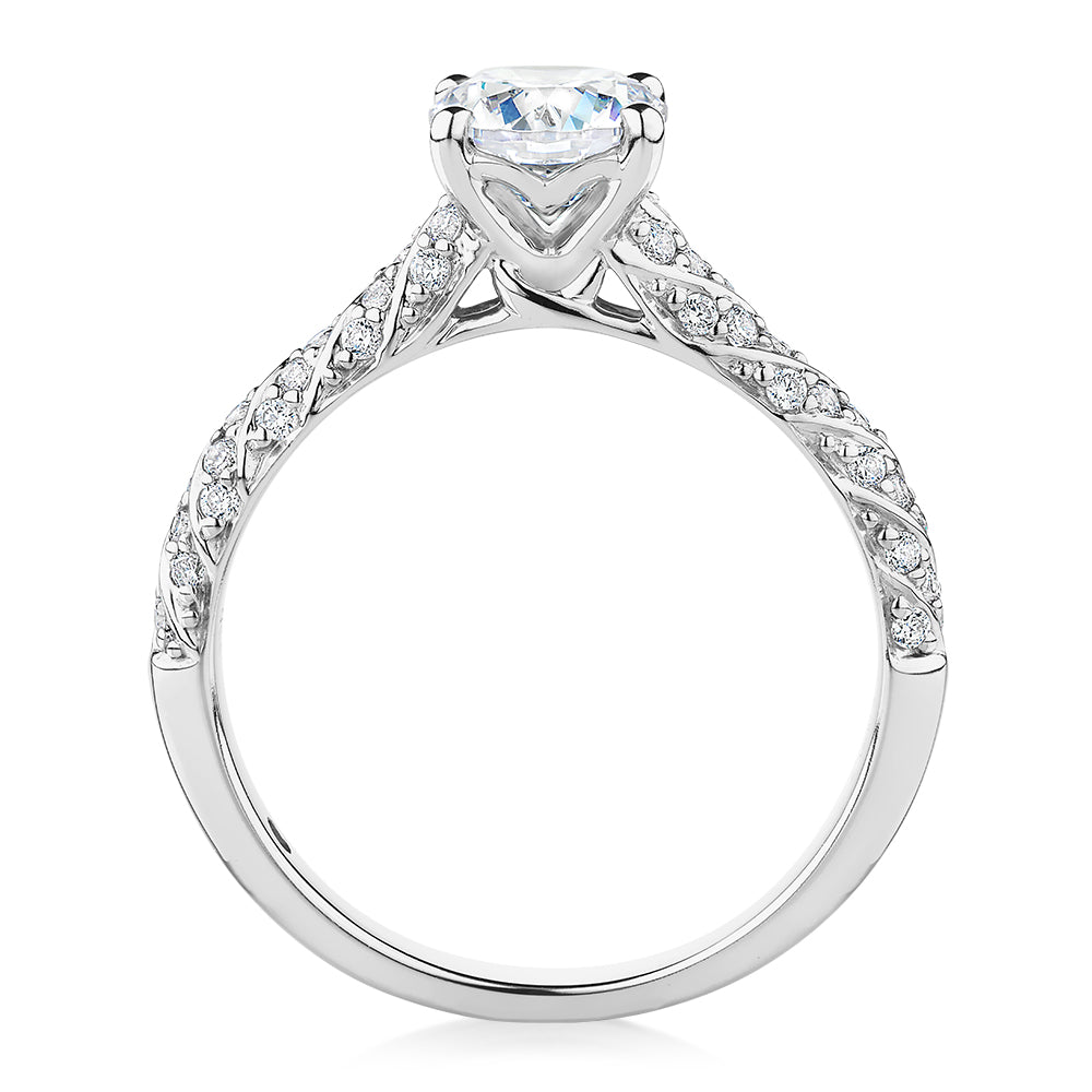 Signature Simulant Diamond 1.27 carat* TW round brilliant shouldered solitaire engagement ring in 10 carat white gold