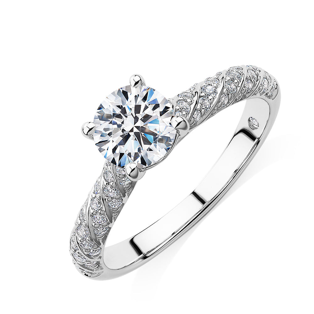 Signature Simulant Diamond 1.27 carat* TW round brilliant shouldered solitaire engagement ring in 10 carat white gold