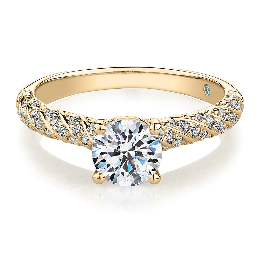 Premium Certified Lab-Grown Diamond, 1.27 carat TW round brilliant shouldered engagement ring in 14 carat yellow gold