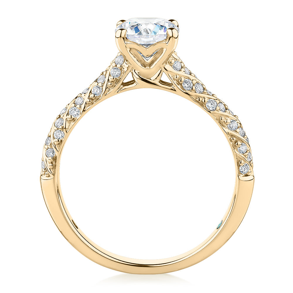 Premium Certified Lab-Grown Diamond, 1.27 carat TW round brilliant shouldered engagement ring in 14 carat yellow gold