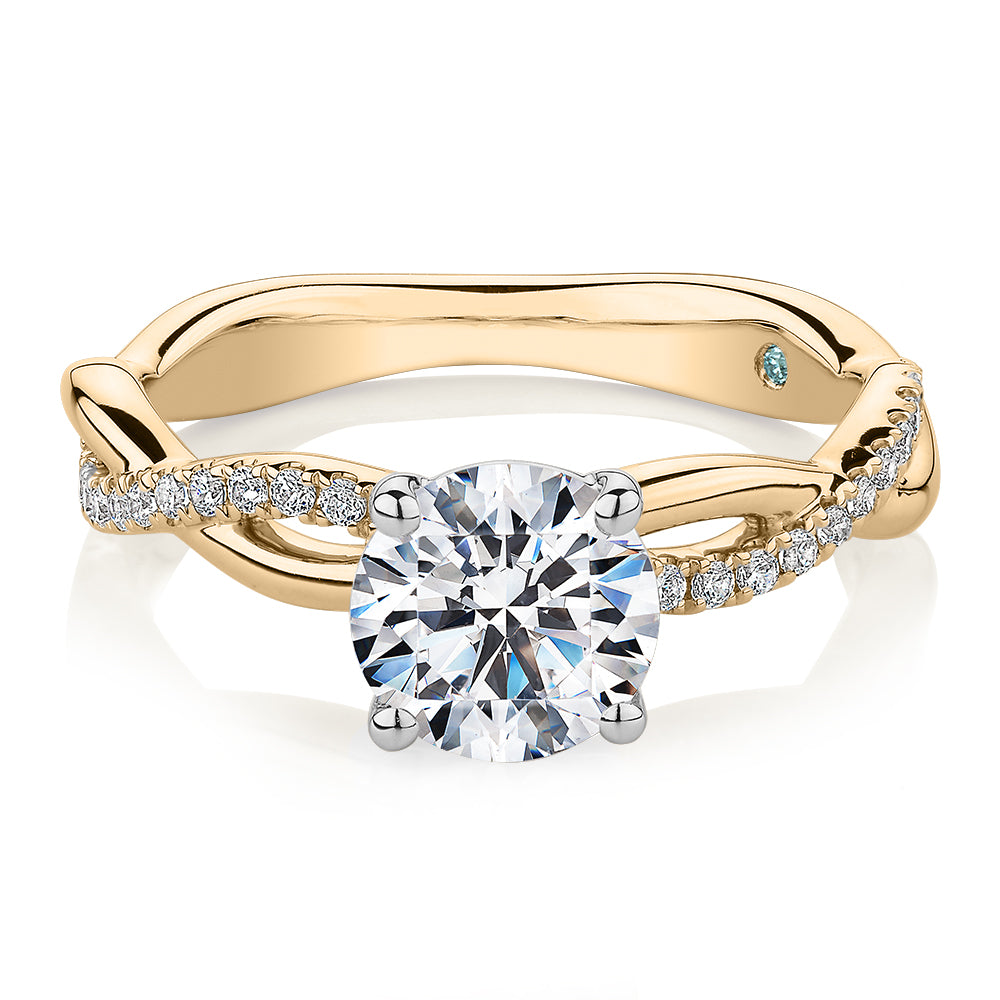 Premium Certified Lab-Grown Diamond, 1.66 carat TW round brilliant shouldered engagement ring in 14 carat yellow and white gold