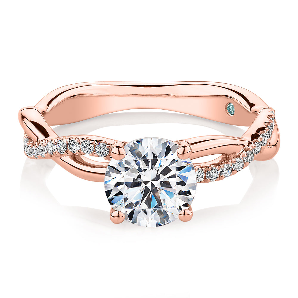 Premium Certified Lab-Grown Diamond, 1.66 carat TW round brilliant shouldered engagement ring in 14 carat rose gold
