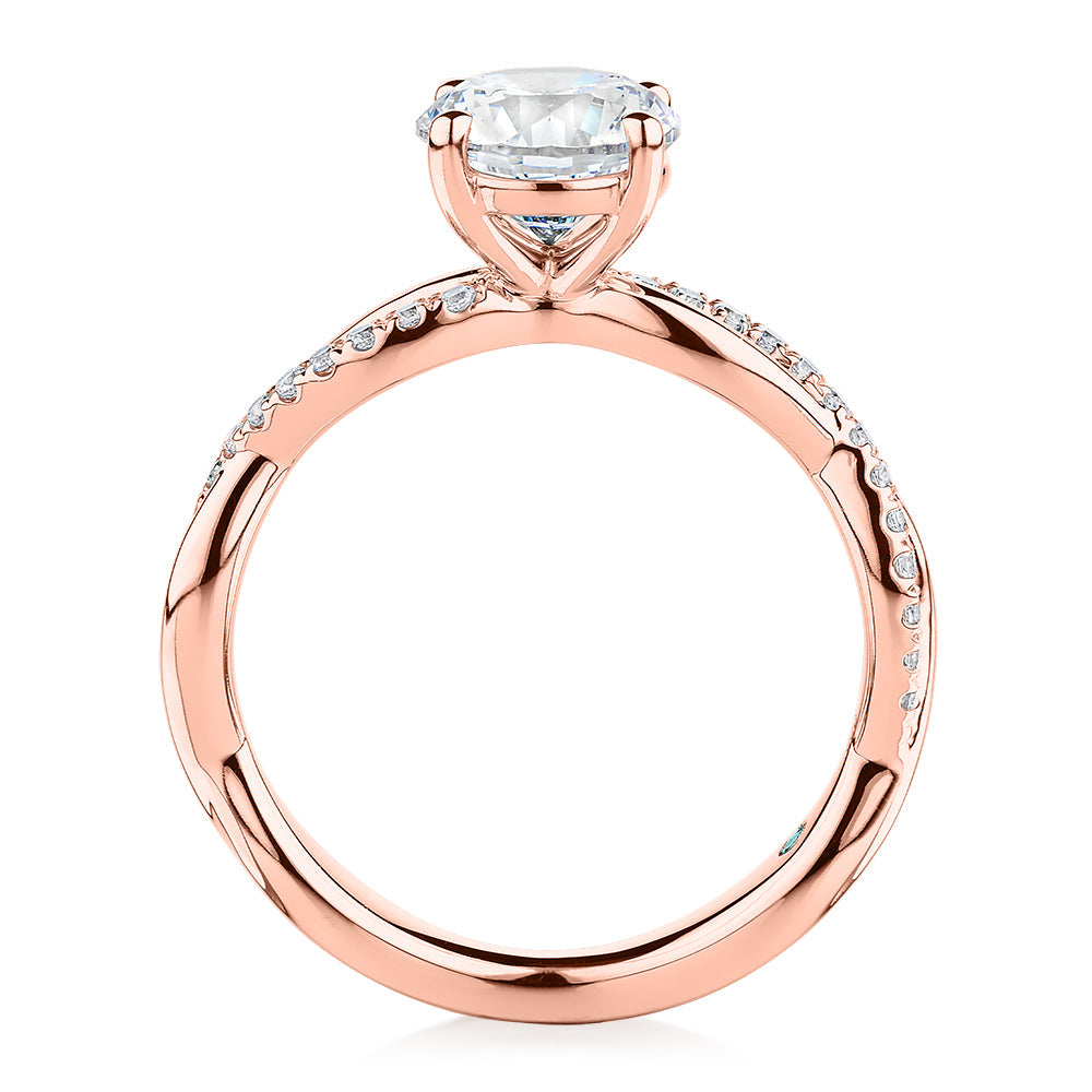 Premium Certified Lab-Grown Diamond, 1.66 carat TW round brilliant shouldered engagement ring in 14 carat rose gold
