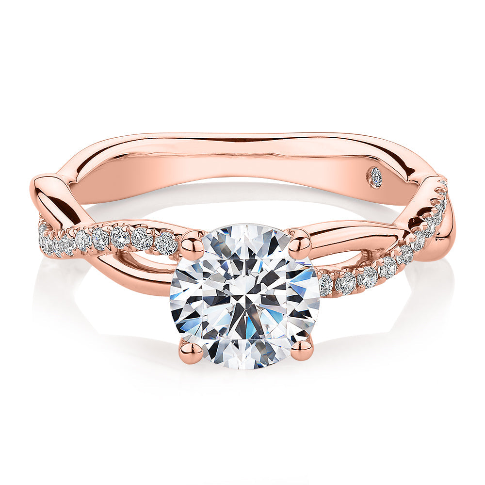 Signature Simulant Diamond 1.66 carat* TW round brilliant shouldered solitaire engagement ring in 10 carat rose gold