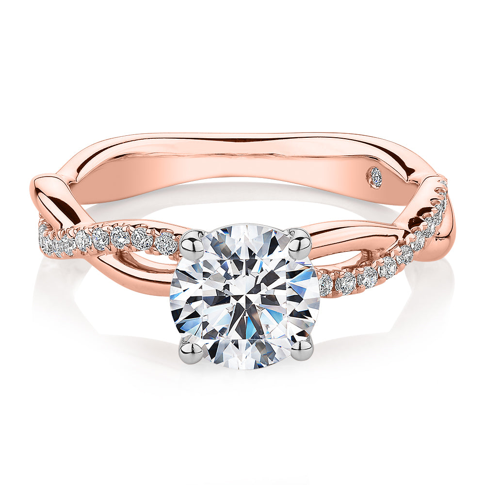 Signature Simulant Diamond 1.66 carat* TW round brilliant shouldered solitaire engagement ring in 10 carat rose and white gold