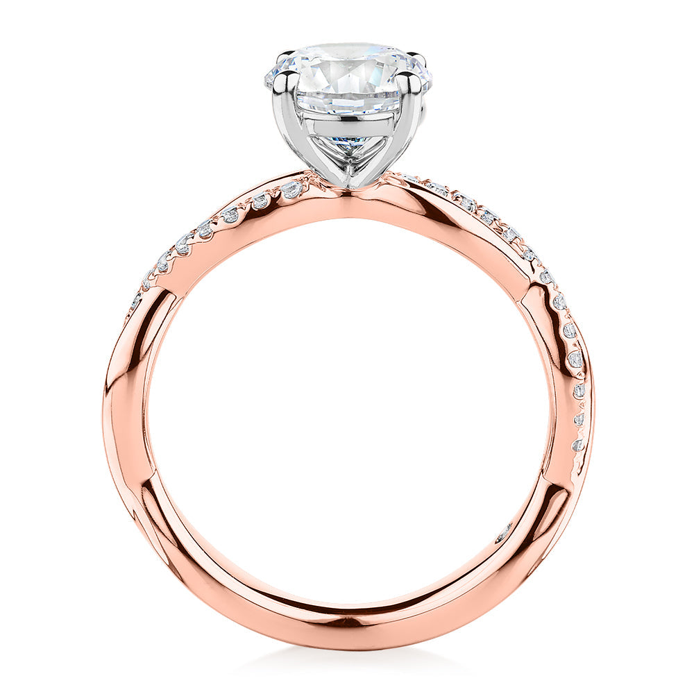 Signature Simulant Diamond 1.66 carat* TW round brilliant shouldered solitaire engagement ring in 10 carat rose and white gold