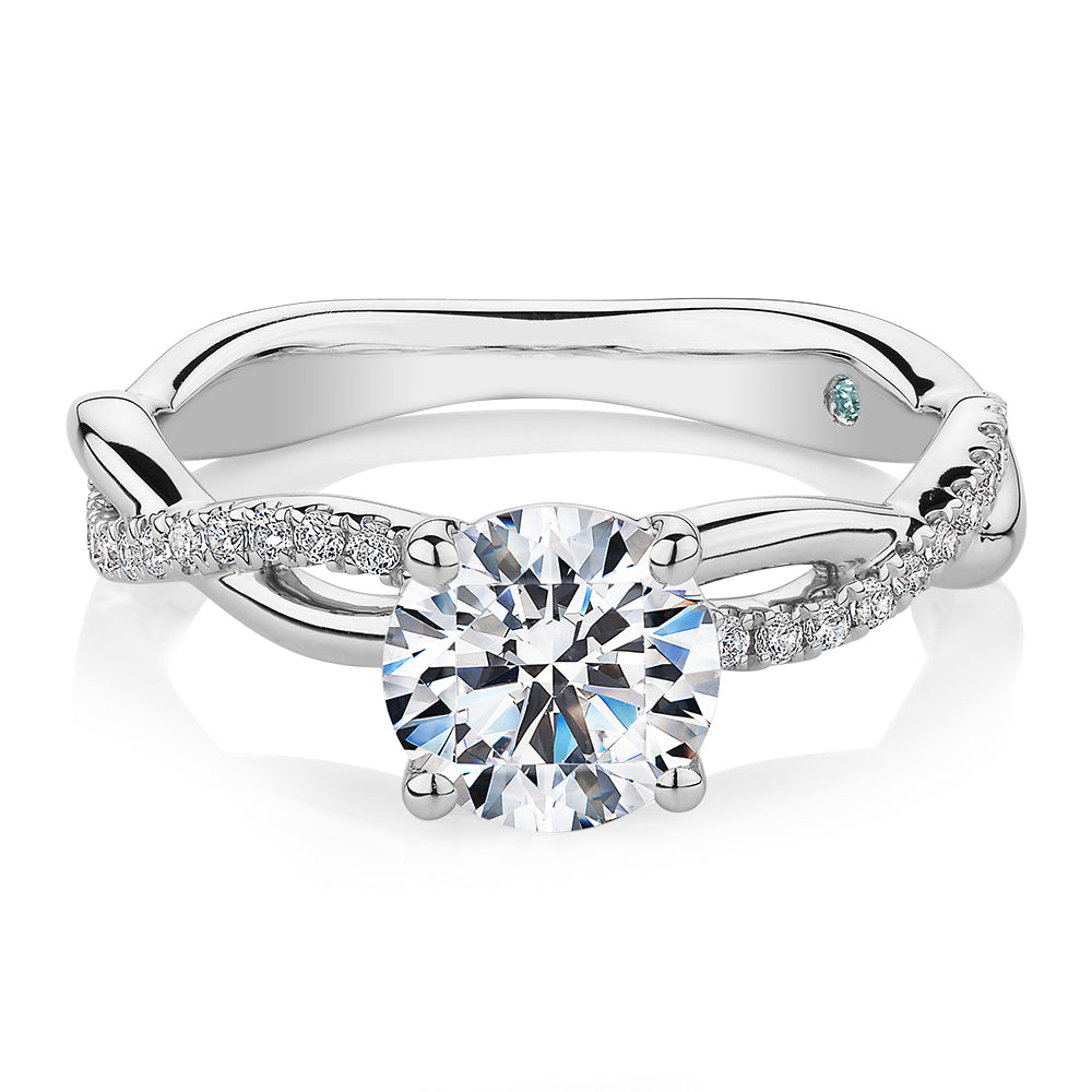Premium Certified Lab-Grown Diamond, 1.66 carat TW round brilliant shouldered engagement ring in 14 carat white gold
